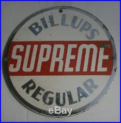 Original and AUthentic Billups Petroleum SS Porcelain Gas Pump Plate Sign