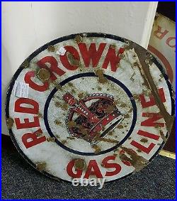 Original porcelain red crown oil and gasoline sign