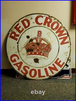 Original red crown gasoline porcelain sign lot 009