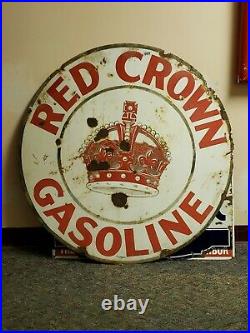 Original red crown gasoline porcelain sign lot 009