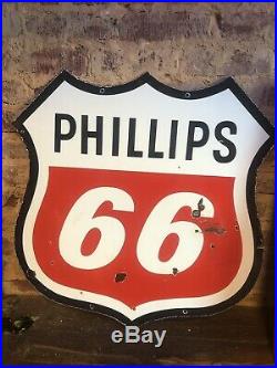 PHILLIPS 66 PORCELAIN ADVERTISING DOUBLE SIDED GAS SIGN Rare Station Oil Vintage
