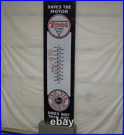 POLARINE MOTOR OIL SERVICE STATION PORCELAIN SIGN & THERMOMETER withNEW WOOD FRAME