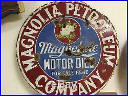 Pair Of Magnolia Petrolum Gasoline & Oil Double Sided Porcelain Gas Pump Signs