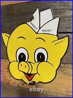 Piggly Wiggly Vintage Porcelain Sign Gas & Oil Figural Diecut Food Store Market