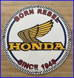 Porcelain Honda Sign. Born Rebel Oil, Gas, Automotive