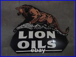 Porcelain Lion Oils Enamel Sign 38x32.5 Inches