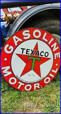 Porcelain TEXACO gasoline motor oil 24 DOUBLE SIDED gas advertising enamel sign