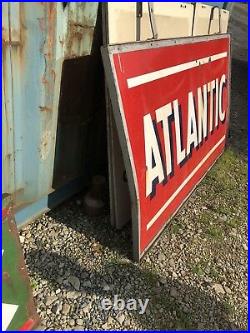 Porcelain Vintage Atlantic Gas Station Sign Large Oil Pump Can Garage Wall Decor