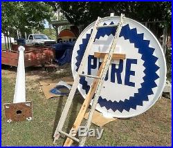 Pure Oil Company Gas Station Porcelain Sign and Pole with Wings