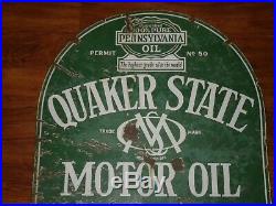 Quaker State Motor Oil Gas Tombstone 2 Sided Swinger Sign Porcelain Enamel