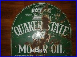 Quaker State Motor Oil Gas Tombstone 2 Sided Swinger Sign Porcelain Enamel