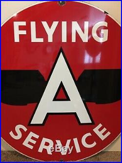 RAREST SIGN KNOWN 60 Porcelain Flying A Service Sign Black Wings Tydol Veedol