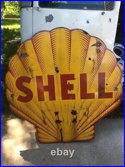RARE! 48 Inch Tiger Stripe Porcelain Shell Sign Gas Oil