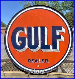 RARE Gulf Dealer Double Sided Porcelain 66 Sign With Original Ring & Gasket