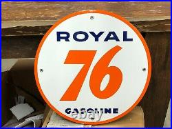 RARE ORIGINAL Vintage UNION ROYAL 76 GASOLINE Porcelain Sign Gas Station Oil OLD