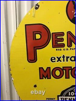 RARE Original Penotol Motor Oil Porcelain DOUBLE SIDED 36 Sign! ATLANTA