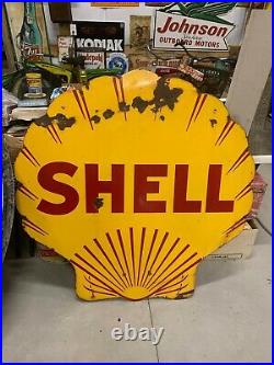 RARE Vintage Double Sided Porcelain DSP Shell Clamshell Sign GAS OIL Service Sta