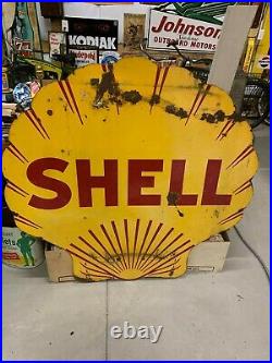 RARE Vintage Double Sided Porcelain DSP Shell Clamshell Sign GAS OIL Service Sta