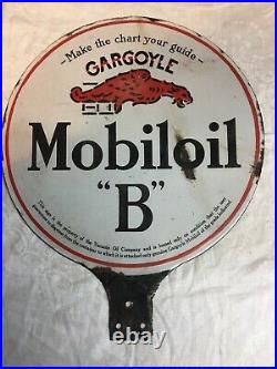 Rare 1930s Gargoyle mobiloil B Lubster gas and oil porcelain sign. Authentic