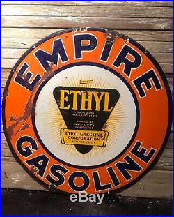 Rare Early Empire Gasoline Ethyl 30 Porcelain Sign Oil Gas