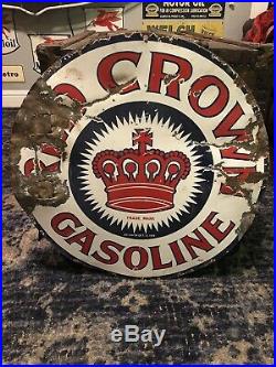 Rare Original 1915 RED CROWN GASOLINE Single SIDED SIGN 24 Porcelain Sign