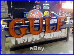 Rare Original 8ft Gulf Gas Oil Porcelain Neon Sign
