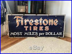 Rare Original Large Firestone Tires Gas Station 48 Porcelain Metal Sign 1930s