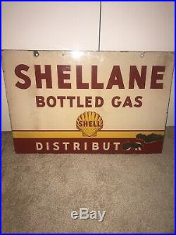 Rare Shellane Bottled Gas Shell Distributor Double Sided Porcelain Sign