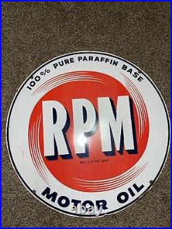Rare Vintage 23 Double Sided RPM Motor Oil Gas Porcelain Sign SIDES DON'T MATCH