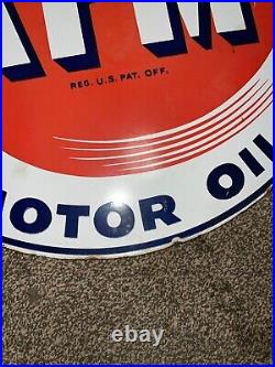 Rare Vintage 23 Double Sided RPM Motor Oil Gas Porcelain Sign SIDES DON'T MATCH