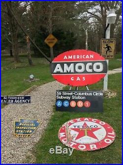 Rare Vintage Original Porcelain Gas Oil Advertising Sign AMOCO American Gas SHIP