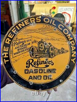 Rare Vintage Refiners 12 Gasoline / Motor Oil Porcelain Gas Sign