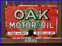 Rare Vtg 20s OAK MOTOR OIL Double Sided Porcelain Sign 26x16.75 Frontier Co NY