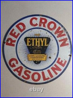 Red Crown Gasoline 2 Sided Porcelain Sign. Ingram-Richardson Beaver Falls, Pa