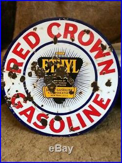 Red Crown Gasoline Ethyl 30 Porcelain sign