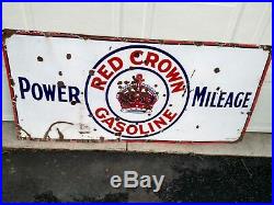 Red Crown Gasoline Power Mileage Single Side Porcelain Sign 60