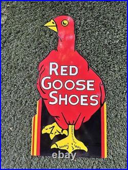Red Goose Shoes Porcelain Steel Sign Gas & OIL Heavy Old Time
