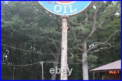 SCARCE 6' MUSTANG OIL With POLE 2-SIDED PORCELAIN METAL SIGN HORSE GAS OIL FORD