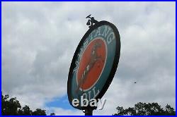 SCARCE 6' MUSTANG OIL With POLE 2-SIDED PORCELAIN METAL SIGN HORSE GAS OIL FORD