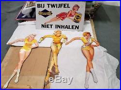 Set 4 Gas, Oil, and Tire Girlie Pin Up Tin Signs, Veedol, not porcelain
