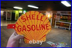 Shell Gasoline Dealer 2-sided Paddle Porcelain Metal Sign Gas Oil Ford Gmc