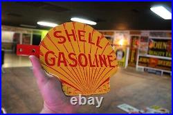 Shell Gasoline Dealer 2-sided Paddle Porcelain Metal Sign Gas Oil Ford Gmc