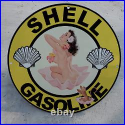 Shell Gasoline Porcelain Gas & Oil Station Garage Man Cave Sign