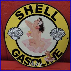 Shell Gasoline Porcelain Gas & Oil Station Garage Man Cave Sign