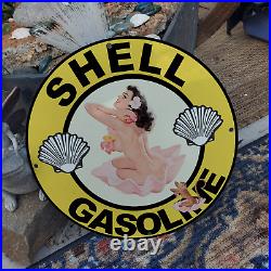 Shell Gasoline Porcelain Gas & Oil Station Garage Man Cave Sign