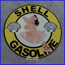 Shell Gasoline Porcelain Gas & Oil Station Garage Man Cave Sign