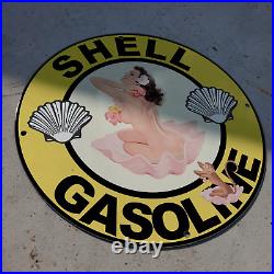 Shell Gasoline Porcelain Gas & Oil Station Garage Man Cave Sign