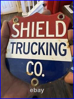 Shield Trucking Company Porcelain 5 Sign Dealership Gas Oil Sign Station