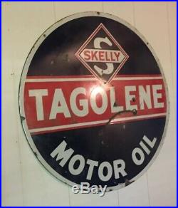 Skelly Gas Tagolene Motor Oil Porcelain Advertising Sign Double Sided 30 RARE