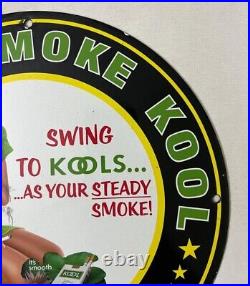 Smoke Kool Cigarettes Porcelain Pinup Babe Mancave Garage Gas Oil Pump Ad Sign